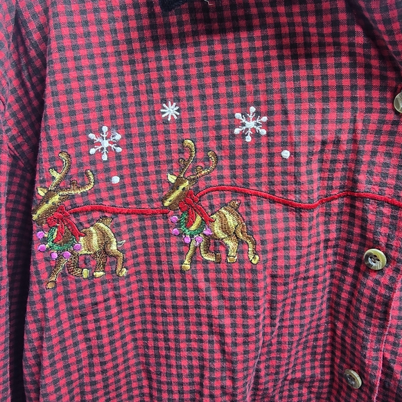 Red Checkered Shirt with Holiday Embroidery - Picture 4 of 9